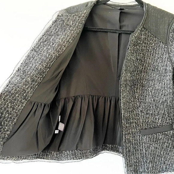 Ann Taylor‎ Black Boucle Blazer Size 4 Chiffon Trim Clueless Wool Blend Office - Picture 9 of 9